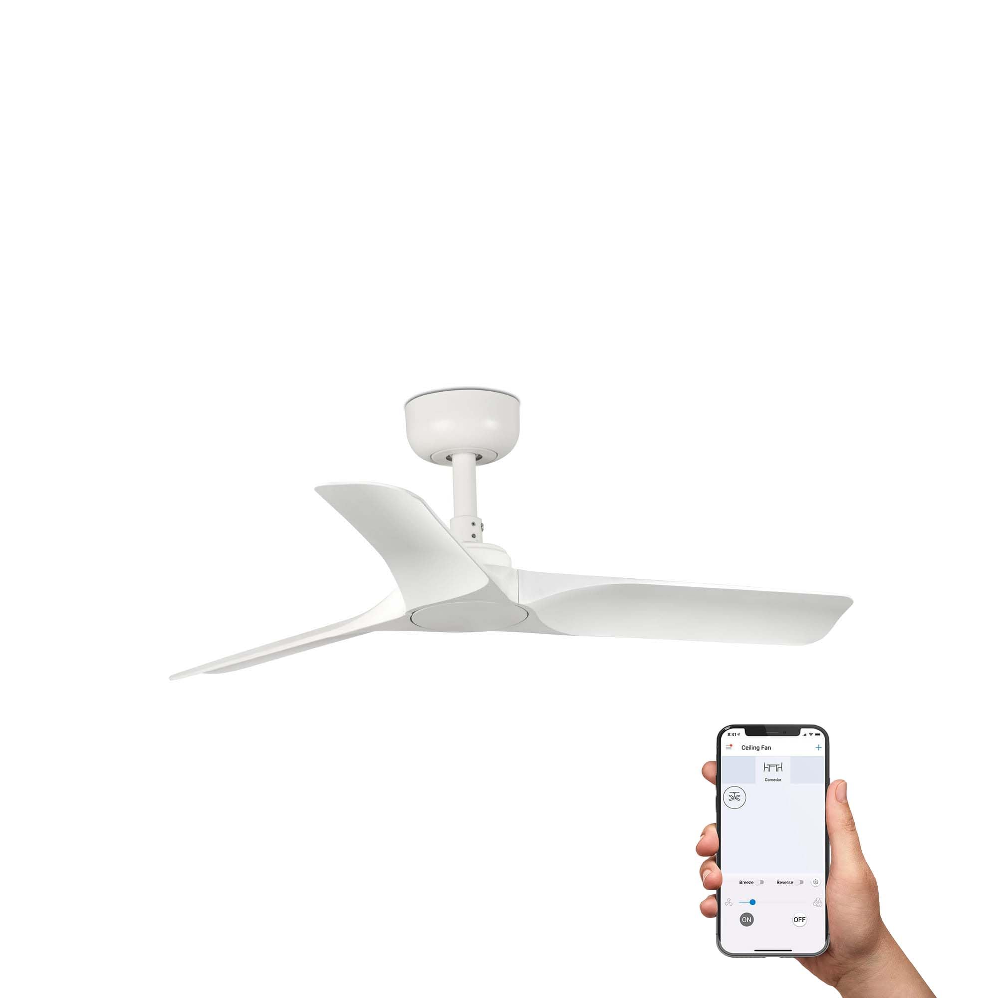 Faro Hey - Ventilador de techo (3 aspas, color blanco mate, sistema inteligente Tuya