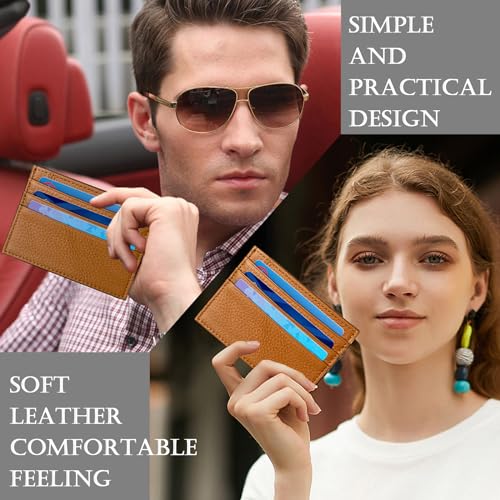 Image of WOXVM Credit Card Holder Wallet RFID Blocking Slim Credit Card Cases Holder Premium Leather Minimalist Front Pocket Small Wallet with 6 Card Slots and 1 Pockets for Men Women (Brown)