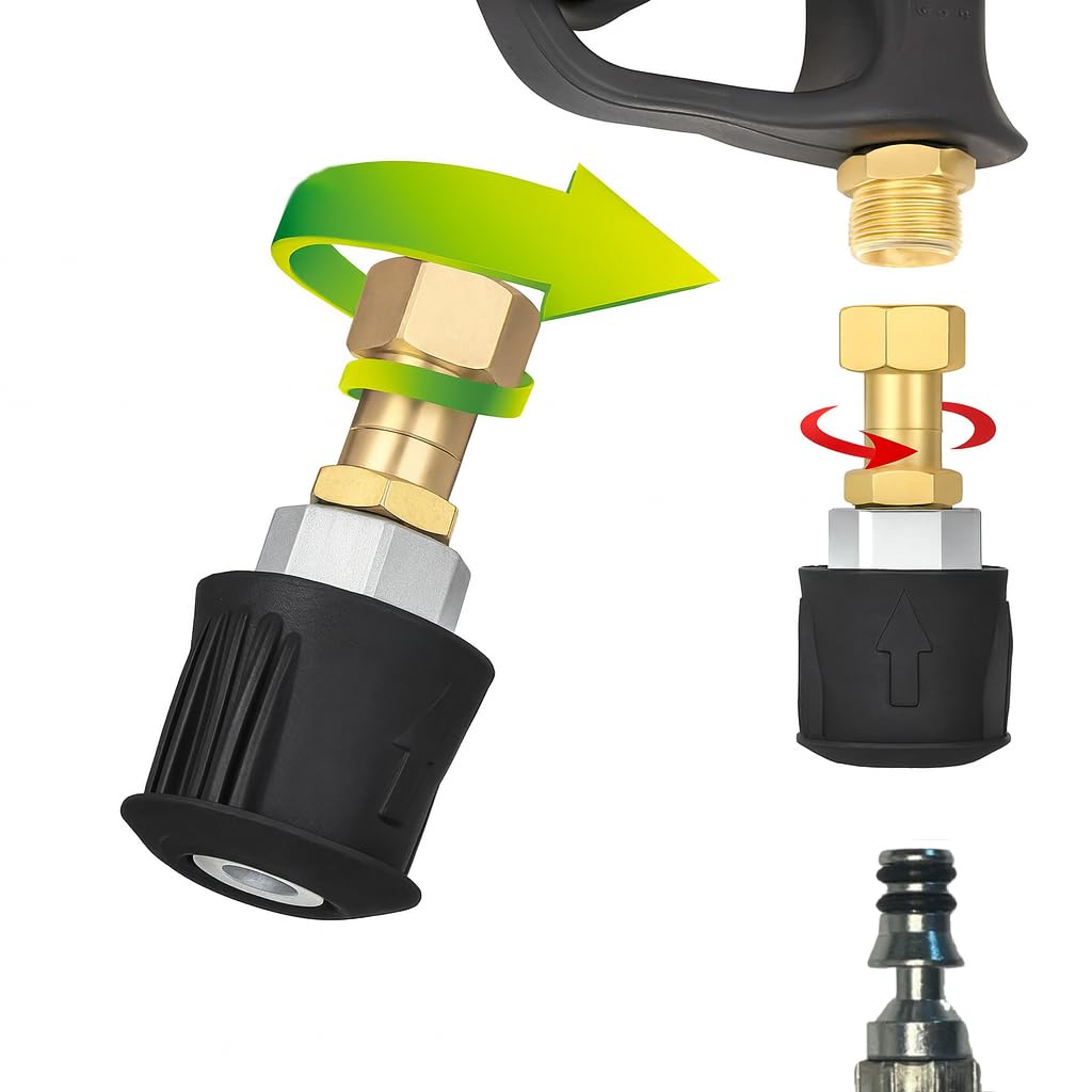 Zestaw adapterów do Parkside Quick Connect na gwint wewnętrzny M22, obracany o 360° – szybkozłączka, przyłącze zapobiegające nawijaniu z mosiądzu, kompatybilne z myjką wysokociśnieniową Parkside firmy