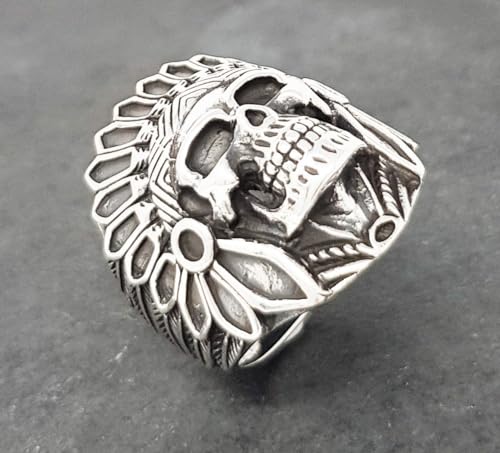 Chunky 925 Sterling Silver Gothic Ring American Indian Chief Skull Biker Ring | Skull Biker Ring For Men – Choose Yours Size2