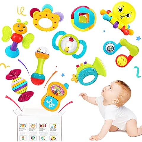 YCUS Baby Toys Rattles Set for 3 Months Plus Babies Sensory Teething Infants Toy for 6 9 12 Months Old Early Educational Gifts for Newborn Boys Girls 10 PCS Cover