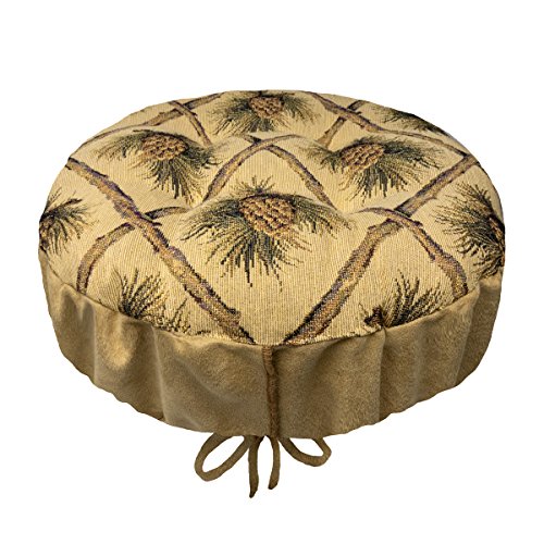 Rustic Lodge & Lake House Bar Stool Cover With Adjustable Drawstring Yoke - Latex Foam Cushion - Woodlands, Wilderness (Pine Cones Beige, Standard) #TOP1