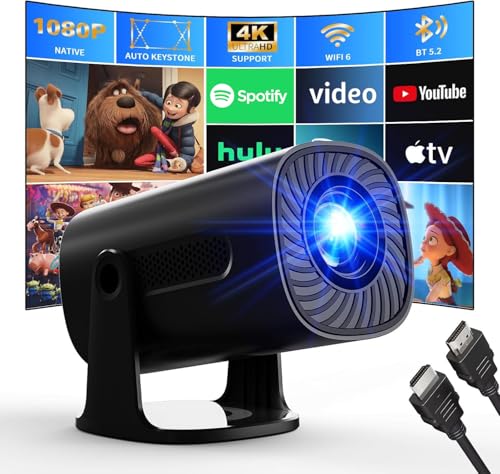 Mini Proyector 4K 1080P Proyector con Modos Estrella WiFi 6 y Bluetooth proyector con Apps y Android TV...