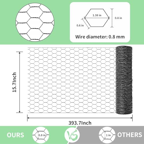 Image of Chicken Wire 15.7 in x 393.7 in Poultry Wire Netting Hexagonal Galvanized Mesh Garden Fence Barrier for Pet Rabbit Chicken Fencing with 100 Pcs Cable Zip Ties(PVC-Coated)
