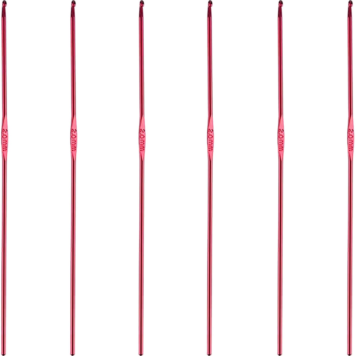 6Pcs 2mm Aluminum Crochet Hook Knitting Needles US Size B (Size 1) for DIY Yarn Craft,Nice Gift for Women Adults Kids Children Beginners (Red)