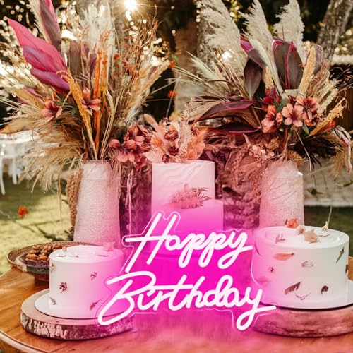Image of LED Happy Birthday Neon Sign Night Light Birthday Party Decorations Pink USB Operated Decorative for Backdrop Party Bedroom Wall Decor 5v