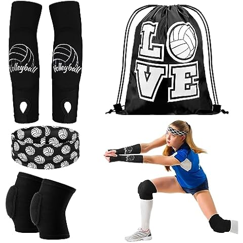 Yinder 4 Pcs Volleyball Accessories Include Volleyball Knee Pads Volleyball Arm Sleeves Volleyball Drawstring Bag Volleyball Softball Headbands for Women Volleyball Training Dance(Medium,Black) Cover
