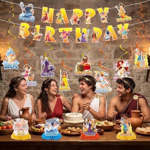 Image of Greek Mythology Banner Swirls Honeycomb Birthday Party Decor