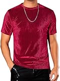 Lars Amadeus Red Velvet T-Shirts for Men's Crew Neck Short Sleeve Tee Tops Disco Velour T Shirts Medium