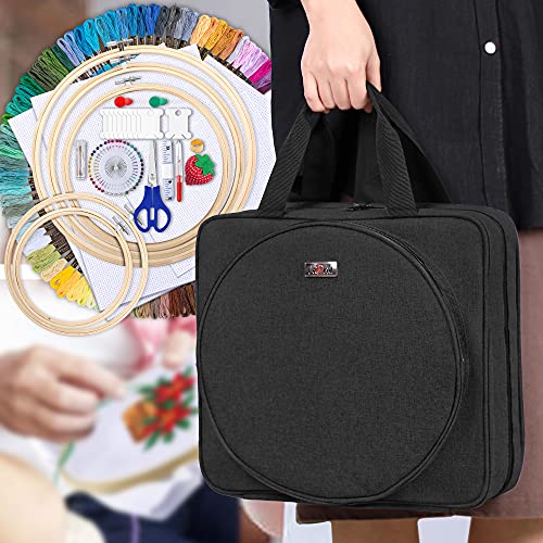 Image of LoDrid Embroidery Kit, Embroidery Project Bag with Embroidery Kit, Black | Embroidery Starter Kit, Embroidery Supplies Storage Bag, Cross Stitch Kits for Adults