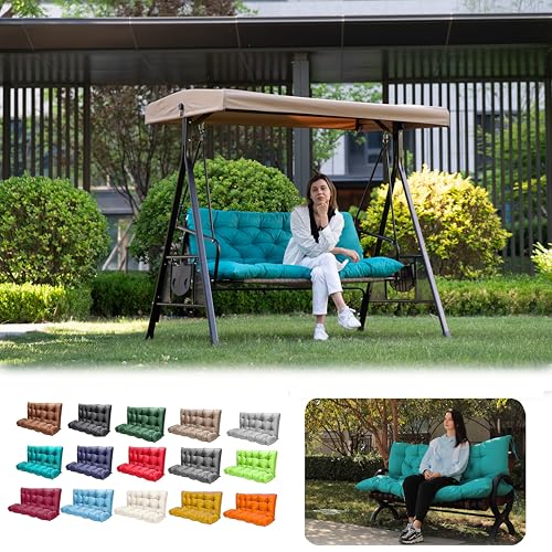 LCYY.TG Porch Swing Cushions, Outdoor Swing Replacement Cushions 3 Seater with Backrest, Waterproof Bench Cushion with Ties,for Patio,Porch, Garden,Backyard (Lake Blue 60 * 40 in)