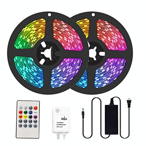 50ft LED Strips Lights Music Sync, RGB Color Changing LED Strip with 20-Key IR Remote Dimmable IP20 LED Rope Light for Bedroom, Home, Christmas, Party and More.