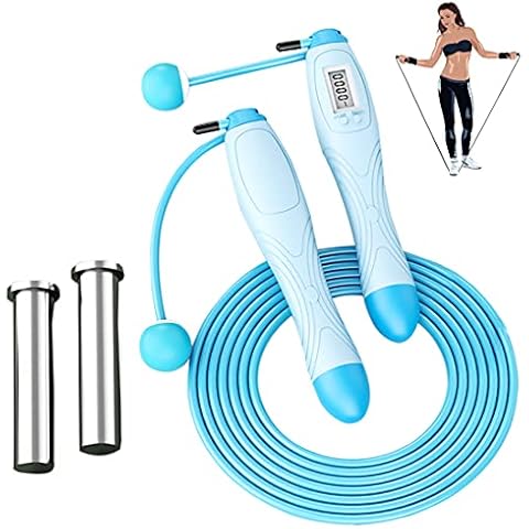 Weighted Jump Rope With Counter For Indoor And Outdoor Fitness Training Adjustable Weights/Length Speed Skipping Rope For Men,Women,Kids Ropeless Jump Ropes (Black) (blue) Cover