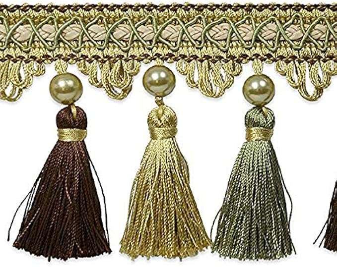 Expo International Tresa Pearl Tassel Fringe Trim Embellishment, 20-Yard, Celadon/Chocolate