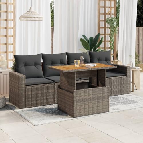 Vetnasa Juego de sofás jardín con Cojines 5 pzas ratán sintético Gris Mobiliario, Muebles de jardín, Conjuntos de jardín Gris 50,4 KG