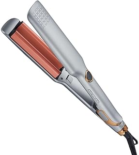 Rizador de ondulación, diseño ranurado en V de 19 mm, cerámica iónica para el cuidado del cabello, pantalla LCD de temperatura (130 ℃ a 230 ℃) ajustable multinivel,plateado