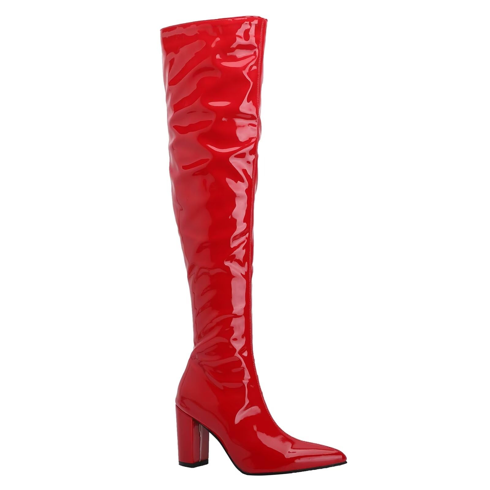 Lack Overknee Stiefel mit Blockabsatz Langschaft Stiefel Winterstiefel