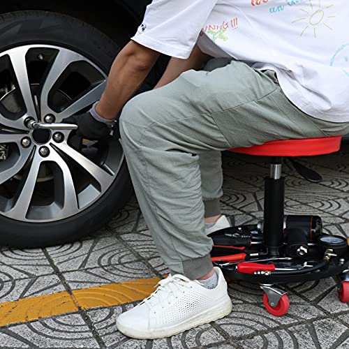 Torin ATRHL6201B Heavy Duty Rolling Pneumatic Creeper Garage/Shop Seat: Padded Adjustable Mechanic Stool with Tool Tray Storage, Red 250 LBS by Torin - Image 5