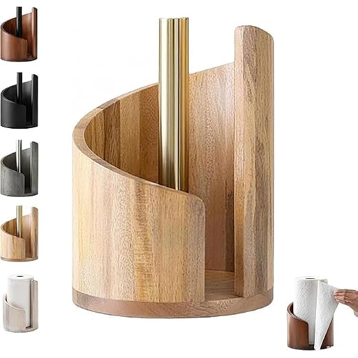 Mountain Paper Towel Holder, 2026 New Wooden Mango Wood Stand with Iron Base, One-Handed Operation, Fits Jumbo Rolls, Modern Countertop Towel Holder for Kitchen & Bathroom (Brown)