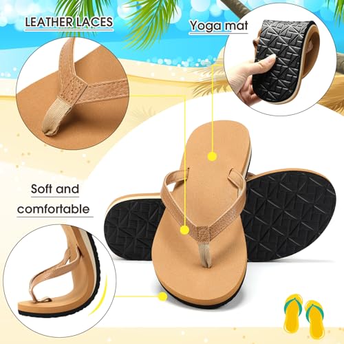 2 Pairs Women's Flip Flops Summer Thong Sandals with Arch Support Comfortable Beach Cushion Sandals Indoor Outdoor2