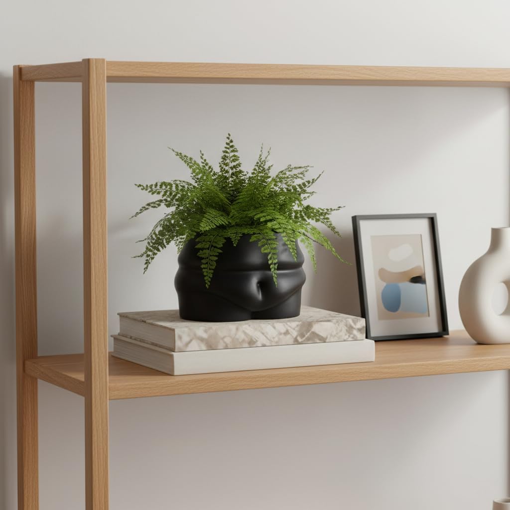 Ceramic Pot Belly Planter - Body Form Flower Pot with Draniage Hole & Rubber Plugs for Indoor/Outdoor Plants - Modern Boho Decorative Planter for Home Decor -Plants not Included - Matte Black