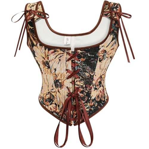 Vintage Floral Embroidered Camisole, Corset Vest Top for Women Bustier Shapewear