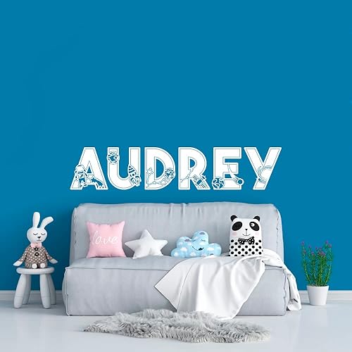 Miniatura 4 de Calcomanía de vinilo con nombre personalizado para niños y niñas, diseño de planeta, estrellas y cohetes, decoración de dormitorio y habitación de