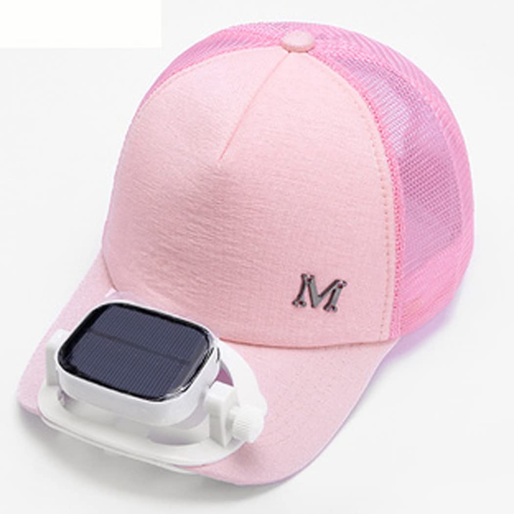 BOTOWI Gorra de béisbol unisex con ventilador solar, protección UV de verano para mujeres/hombres, sombreros de pesca para correr, energía solar/carga USB, rosa, talla única