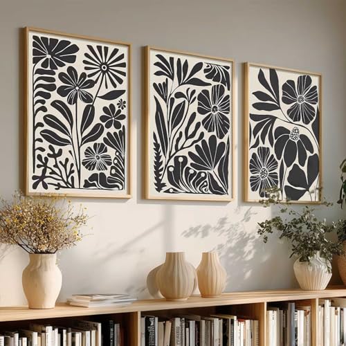 Image of kotart Abstract Botanical Art Home Decoration Painting | Floral Paintings With Frame For Living Room Bed Room Hotel Wall Decor Digital Reprint Set of 3 (13X17 inch)