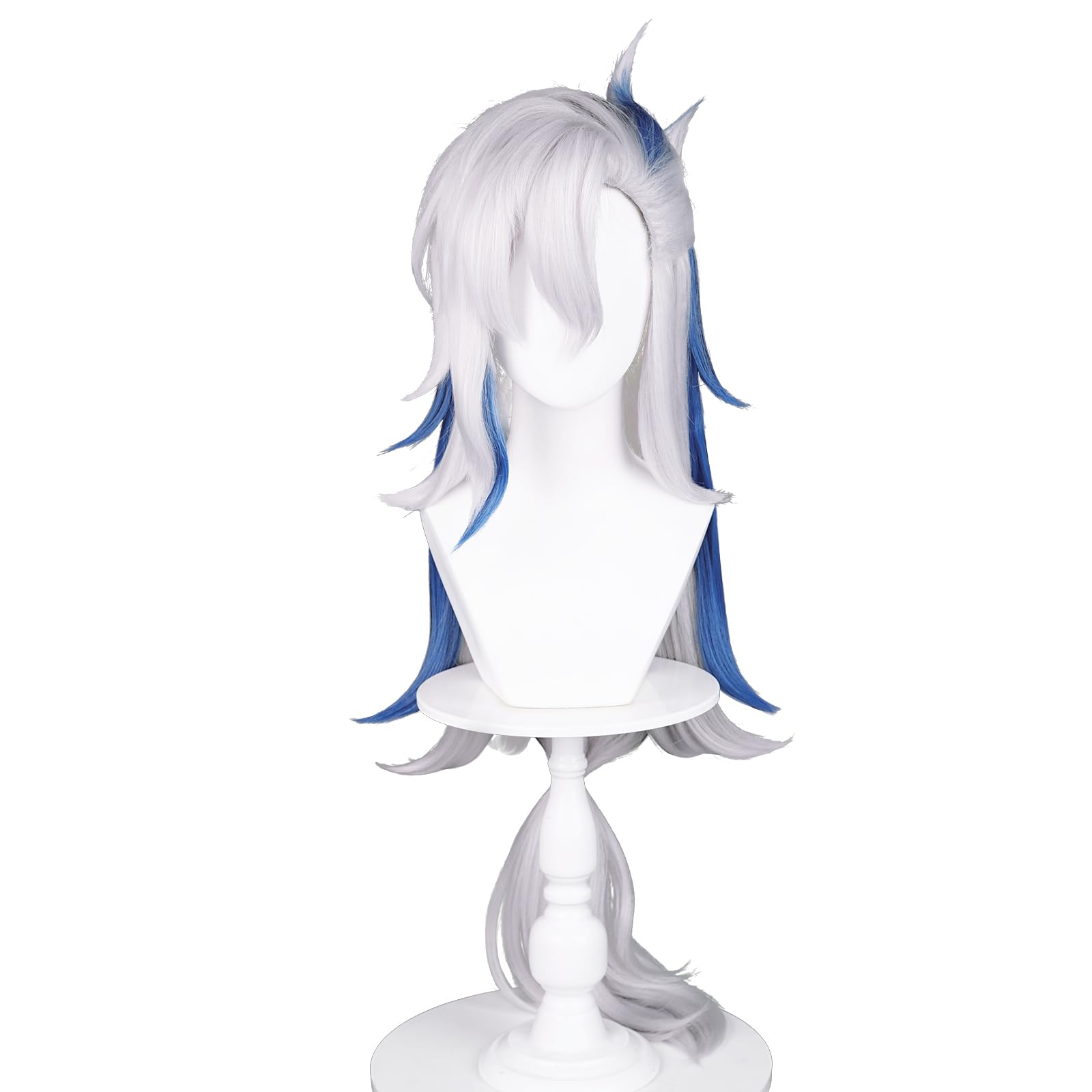 SL Long Silver Blue Wig for Neuvillette Cosplay Fontaine Game Anime Hair Wig for Halloween Costume