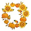 16Metal Fall Wreath Wall Decor Sunflower and Pumpkin Handcrafted Autumn Harvest Door Decoration