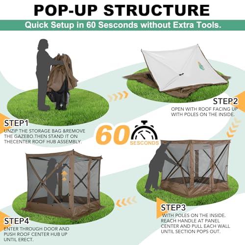 Image of COBIZI 6x6 FT Pop up Gazebo, Popup Canopy Tent, Screened in Gazebos, Waterproof Portable Outdoor Small Screen Tents Sun Shelter,carpas para Patio for Camping, Garden and Backyard,Brown