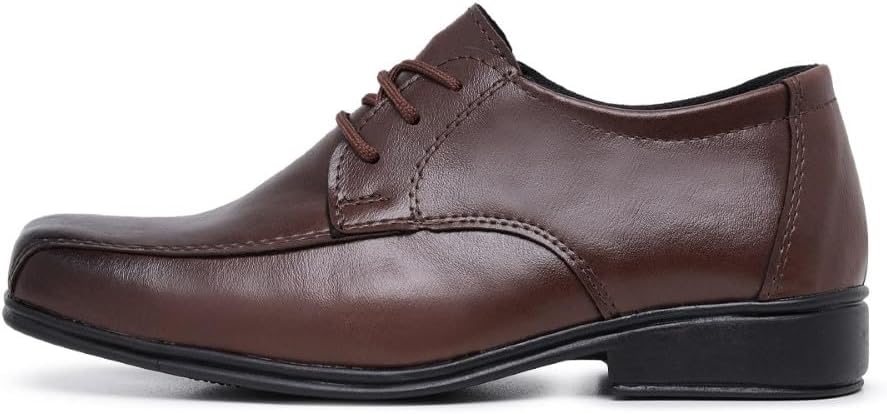 Sapato Social Infantil Menino Bico Quadrado Ajuste Cadarço Calce Facil Pajem Casamento Tamanho:33;Cor:Marrom;Gênero:Menino;Departamento BS:Esporte