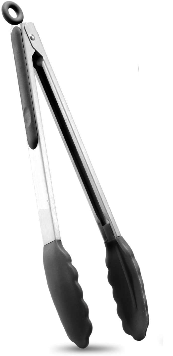 ANH MART Chimta for Kitchen Silicon | Cooking, Kitchen Tongs Non-Stick Heavy Duty Stainless Steel BBQ Tongs for Cooking with Silicone Tips Salad and Grilling Buffet Tongs Set (Silicon Tong)