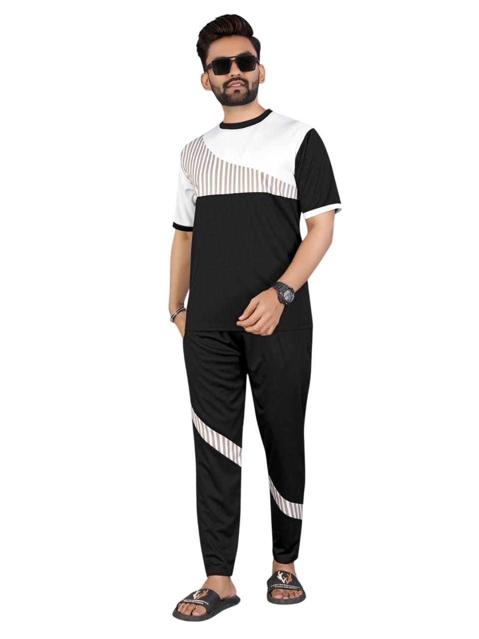 Men’s Stylish Cord set Outfit | Half Sleeve Colorblock T-Shirt with Track Pant | Comfortable Casual & Night Wear Co-ord Set for Boys/Men Ideal for Casual Outings, Workout, Gym, Sports-image-6