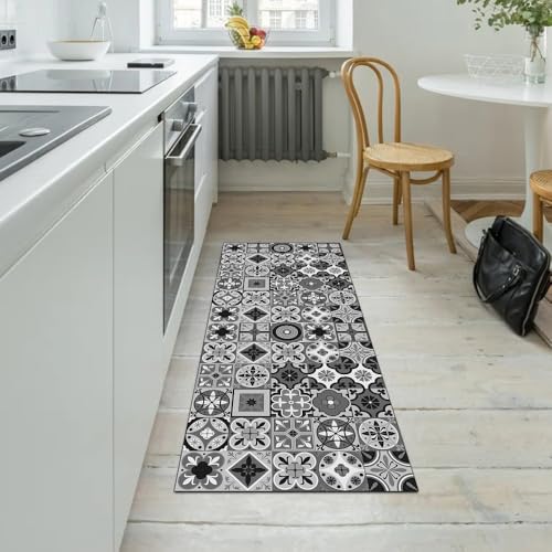 Alfombra para pasillo 60 x 200 cm antideslizante negra boho 5