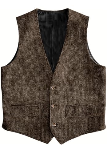 Men's Classic Herringbone Tweed Suit Waistcoat Slim Fit V-Neck Single Breasted Sleeveless Vest for Work4