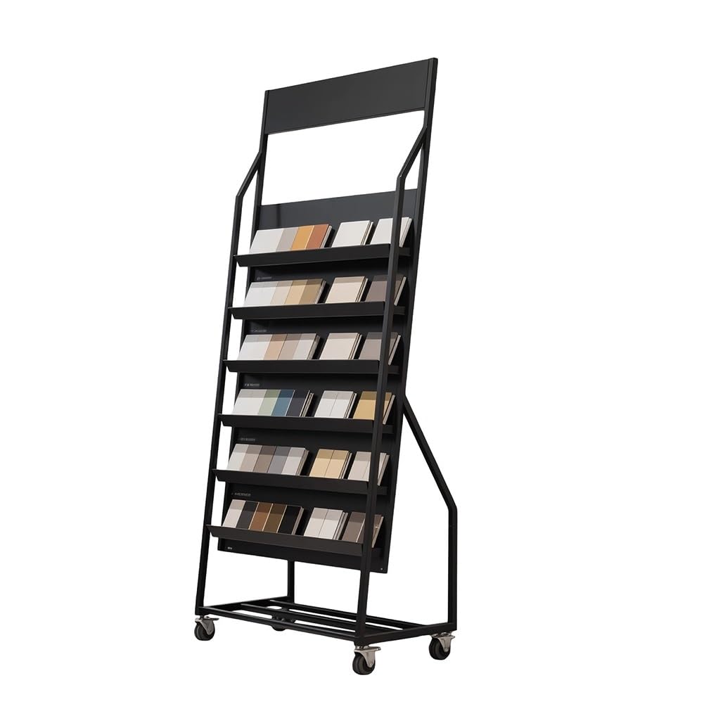 SWENEEN 6-Tier Sample Stand,Slotted Holder Trade & Material Rack Perfect Showrooms,Black Cm,