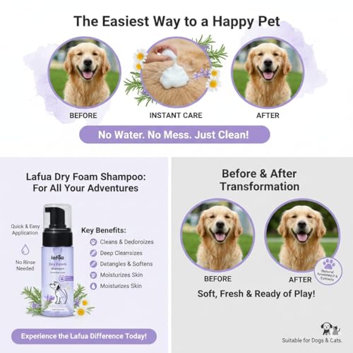 Image of Waterless Dry Shampoo for Dogs & Cats - 150 ML | No Rinse Foam | Cleansing, Conditioning, Detangling & Odor Control | Safe for Puppies & Kittens | Anti-Itch & Anti-Hairfall Shampoo |