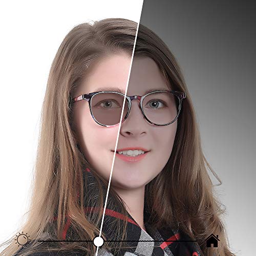 Image of YEIN Blue Light Blocking Glasses, Spring Hinge Photochromic Brown Sunglasses, Computer Reading Glasses, Gaming Glasses, TV Glasses for Women Men(Pink Floral,+0.50 Magnification)