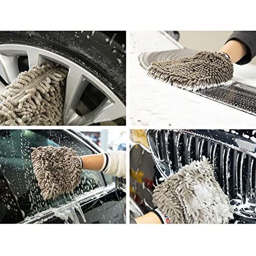 Carcaticz Microfiber Car Wash Mitt 2 Pack, Grey Color, 11'' X 8.7'' Bundle Microfiber Cleaning Cloth For Cars, Waxing And Polishing Towels, Gray, 16 In X 16 In, 530Gsm, 6Pack #TOP6
