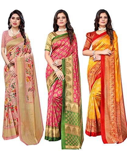 Yashika Women's Combo Art Silk Saree with Blouse Piece-Pack of 3(...