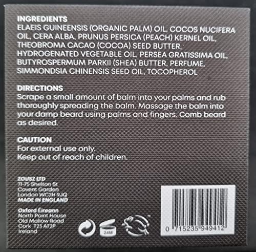 ZOUSZ Black Oud Premium Beard Balm - Classic Oud Wood - Scented Facial Hair Grooming and Skin Care Butter for Men - Avocado, Argan, Macadamia Oils - Moisturiser, Conditioner, Dandruff Remover - 50g