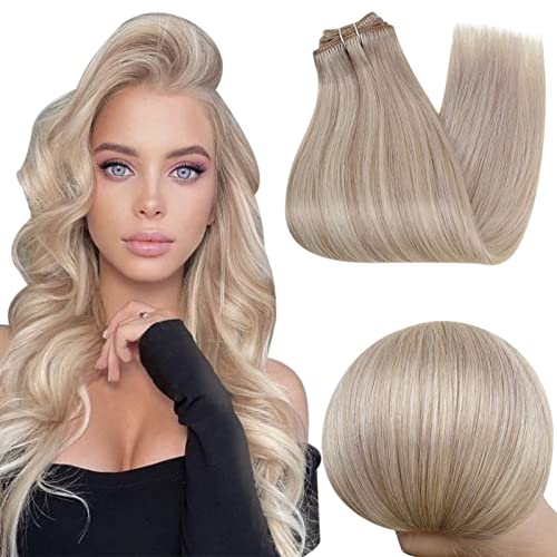 Sew in Hair Extension Ash Blonde Highlight Bleach Blonde Human Hair Weft Hair Extensions Double Weft Remy Hair Sew in Extensions 20Inch 100g/pack