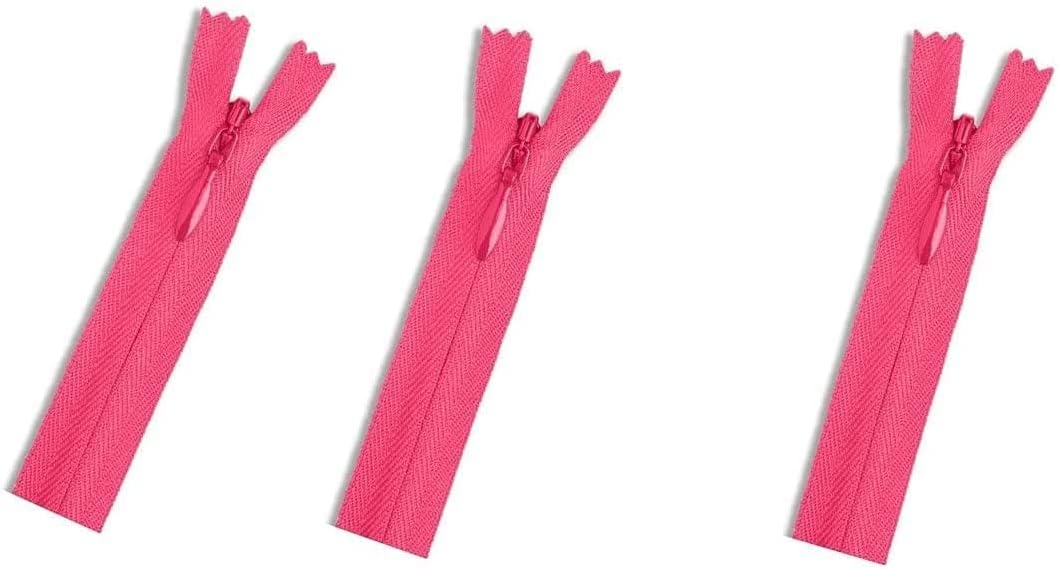 Invisible (Conceal) YKK Zippers - Perfect for Clothes, Crafts & Sewing Projects - Color: Hot Pink #516 Choose Your Length - Made in The United States (3 Zippers Per Pack) (16" Inches)