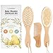 Baby Haarbürste und Baby Kamm Set - Natürliche Holz Babyhaar Haarbürste mit weichen Ziegenborsten - Baby Bürste 0-6 monate - weich Baby Bürste für Säuglinge, Kleinkinder - Haarbürste Baby Set