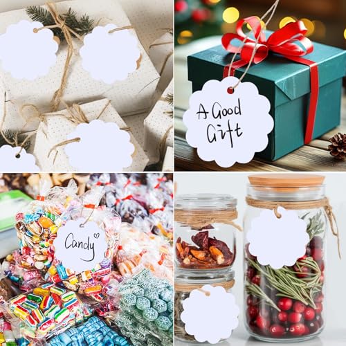 Prasacco 100 Stück Geschenkanhänger Kraftpapier, Anhänger Etiketten mit 20 M Schnur Geschenkanhänger Etiketten Craft Card Geschenk Anhänger für Handmade, Hochzeit Geschenk Weihnachten(Weiß)