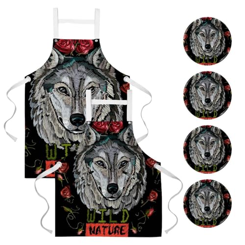 Tablier de cuisine avec broderie loup design haut de gamme pour bistrot