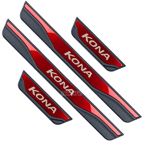 MTAWD Stainless Car Door Sills Scuff Kick Plate Protectors for Hyundai KONA 2021 (Red)