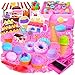 Play Sand Kit for Girls, Ice Cream Sensory Bin Sandbox, Creative Bake Shop with 2.2lbs Magic Sand, Ice Cream & Cake Models, Cleaning Tools, Pretend Beach Cake Stand Toys Gift for Toddler Ages 3-8